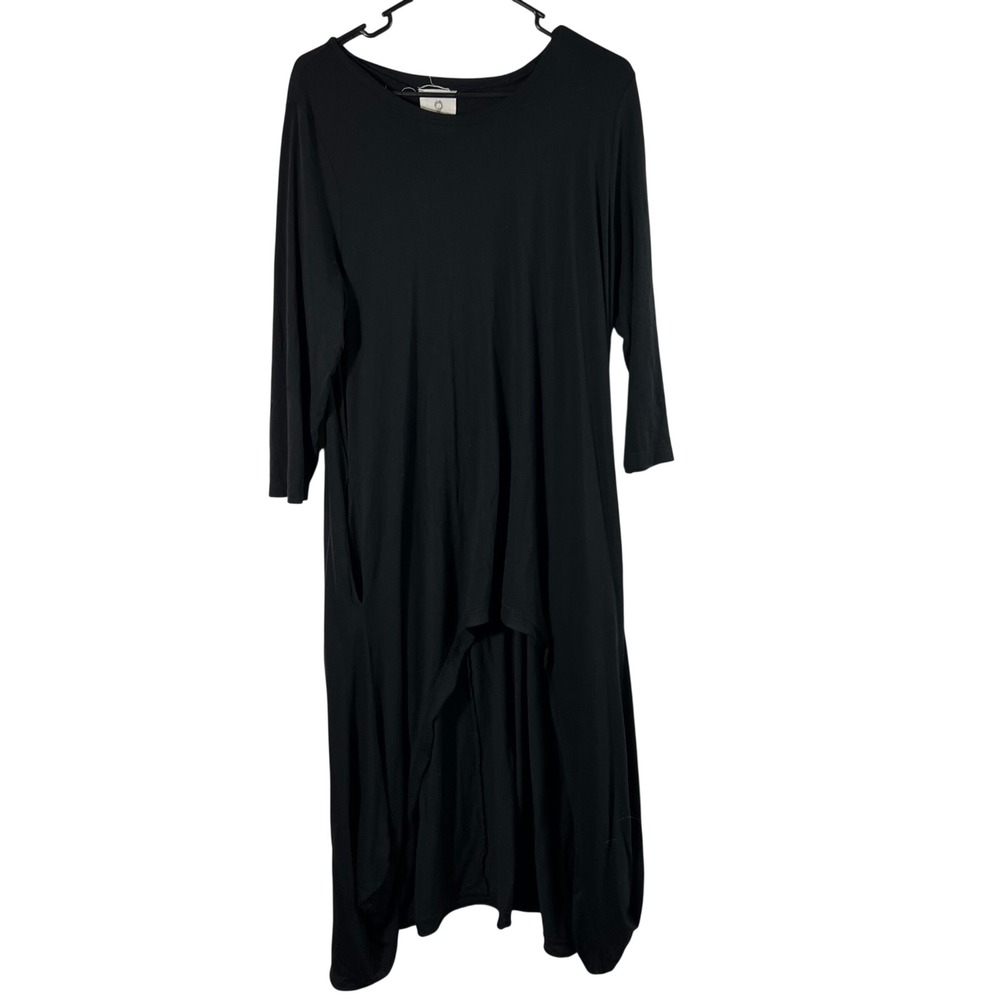 Dubjee by Whoopi Hi Lo Lagenlook Knit Tunic Dress Black L 1/2 sleeve